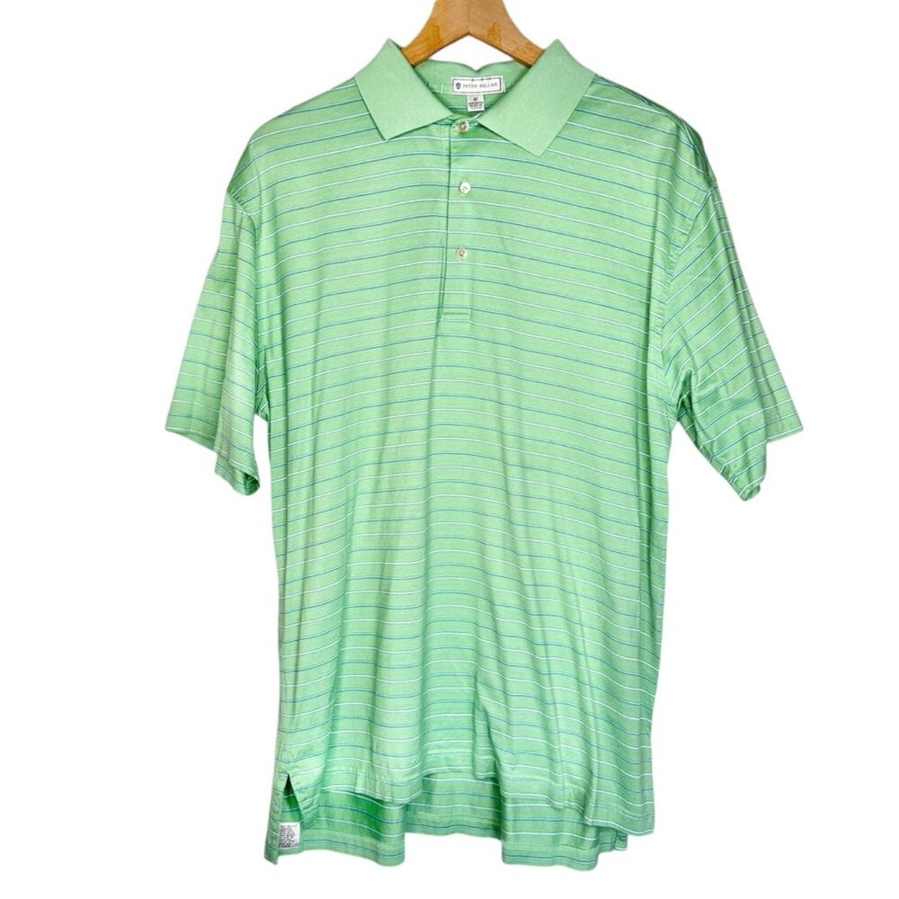 00s Peter Millar stripe polo shirt short sleeve 3button green blue cotton size M